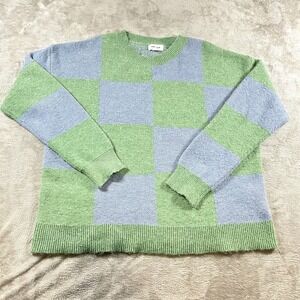Annie Wear Checkered Sweater Women's Sz S ‎ Green Purple Color Block